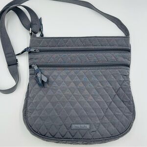 Vera Bradley Gray Quilted Cotton Crossbody Multi Zip Travel Purse Bag Handbag